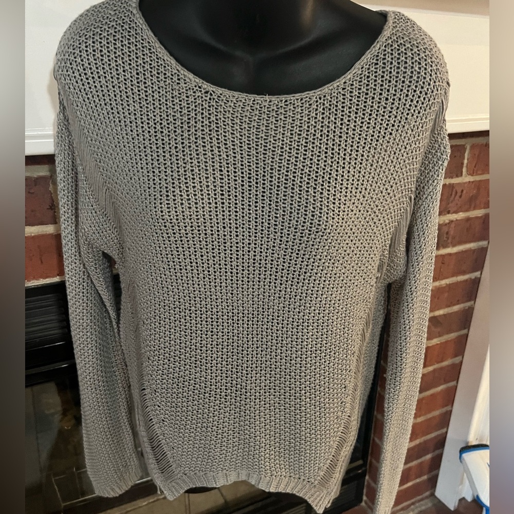 Cupcakes and Cashmere Grey Soft Knit Zippered Casual Pull Over Sweater Small